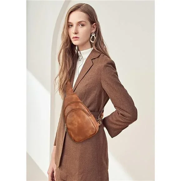 Small Sling Bag for Women Leather Crossbody Fanny Packs Chest Bag for Women - Picture 2 of 7